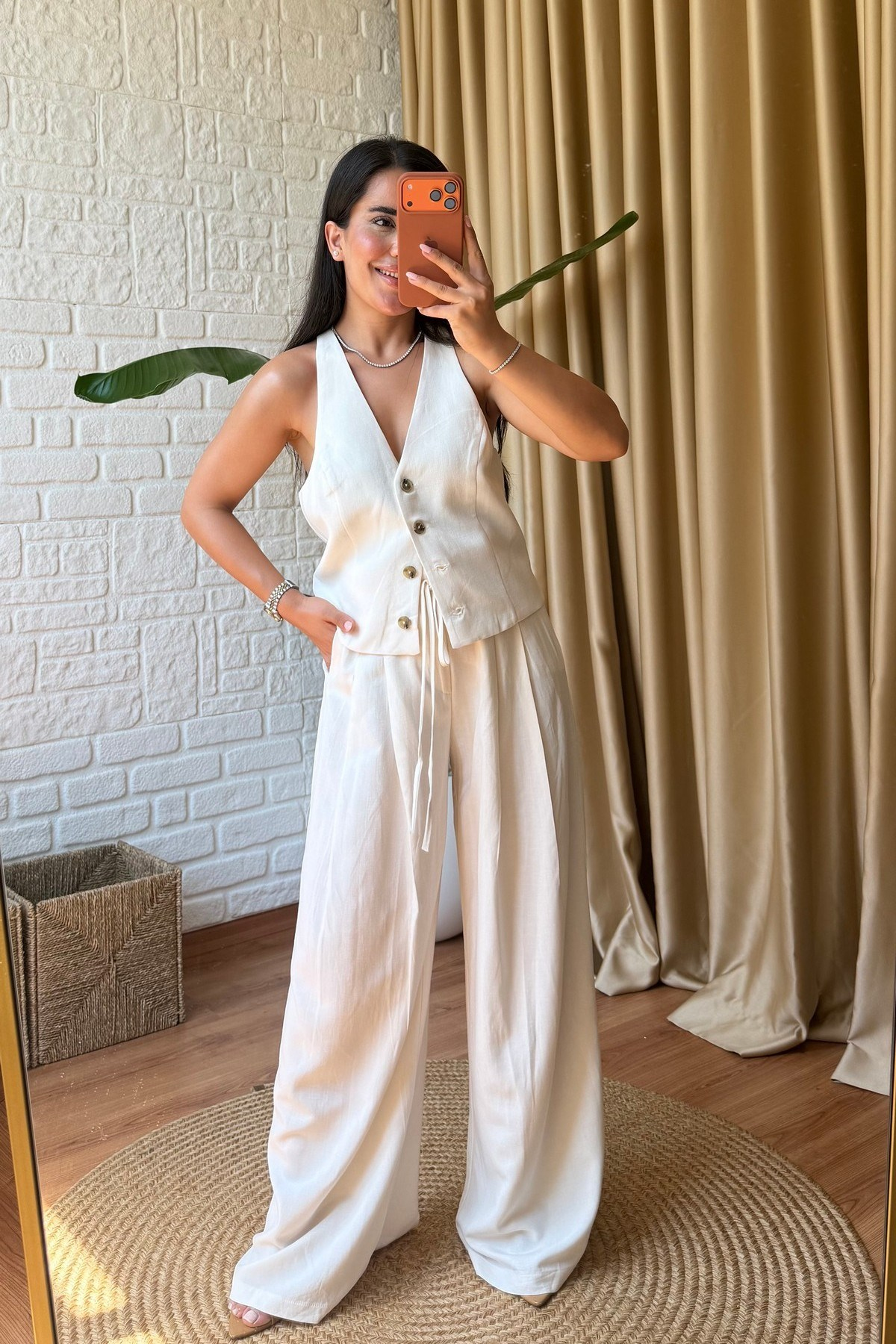 Lina Keten Çift Pileli Pantolon