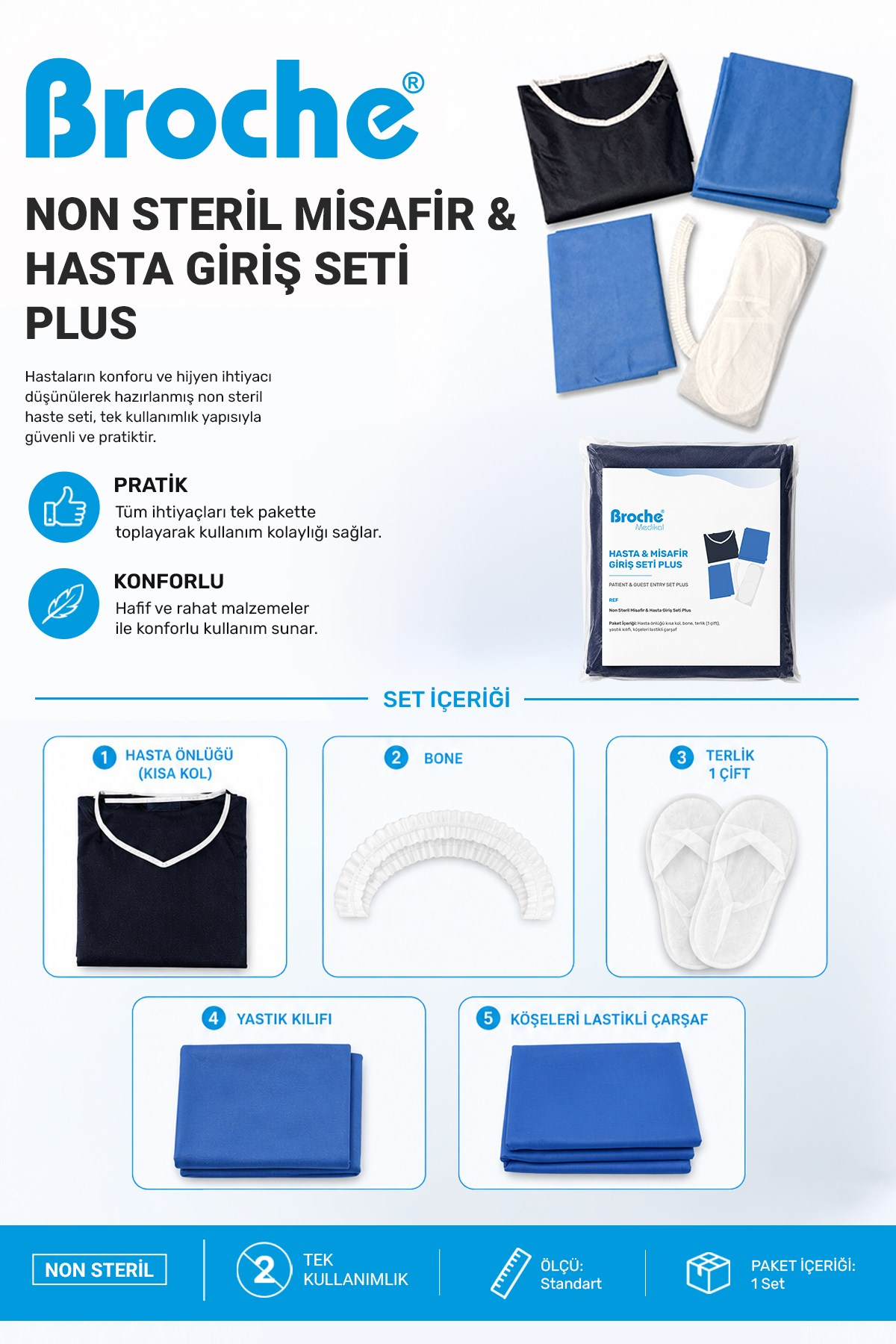 NON STERİL MİSAFİR & HASTA GİRİŞ SETİ PLUS 5'Lİ