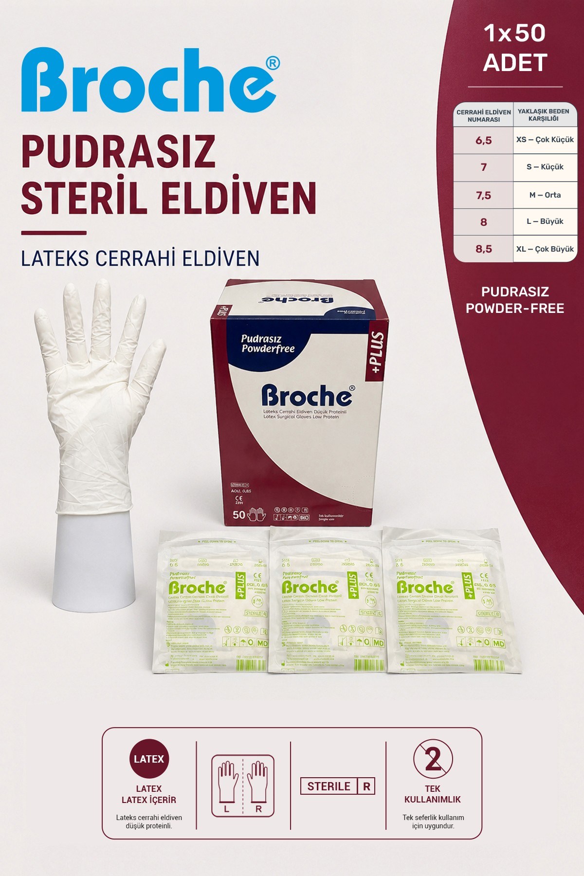 PUDRASIZ STERİL CERRAHİ ELDİVEN (50 ÇİFT)