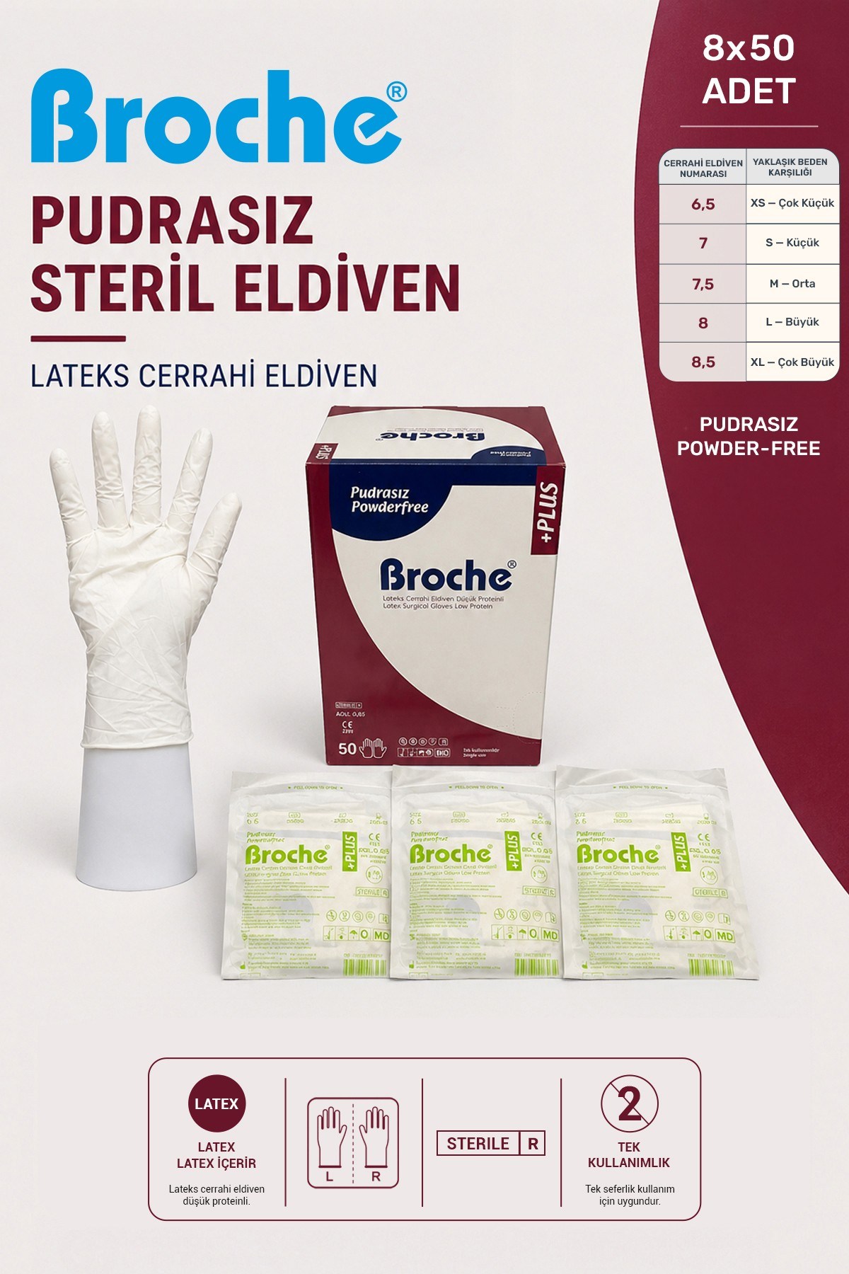 PUDRASIZ STERİL CERRAHİ ELDİVEN 8'Lİ PAKET
