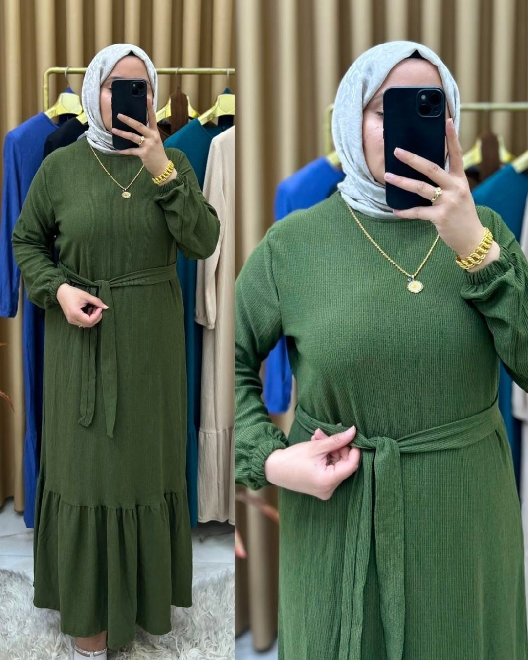 Ahu Fitilli Elbise Haki Yeşili 26122