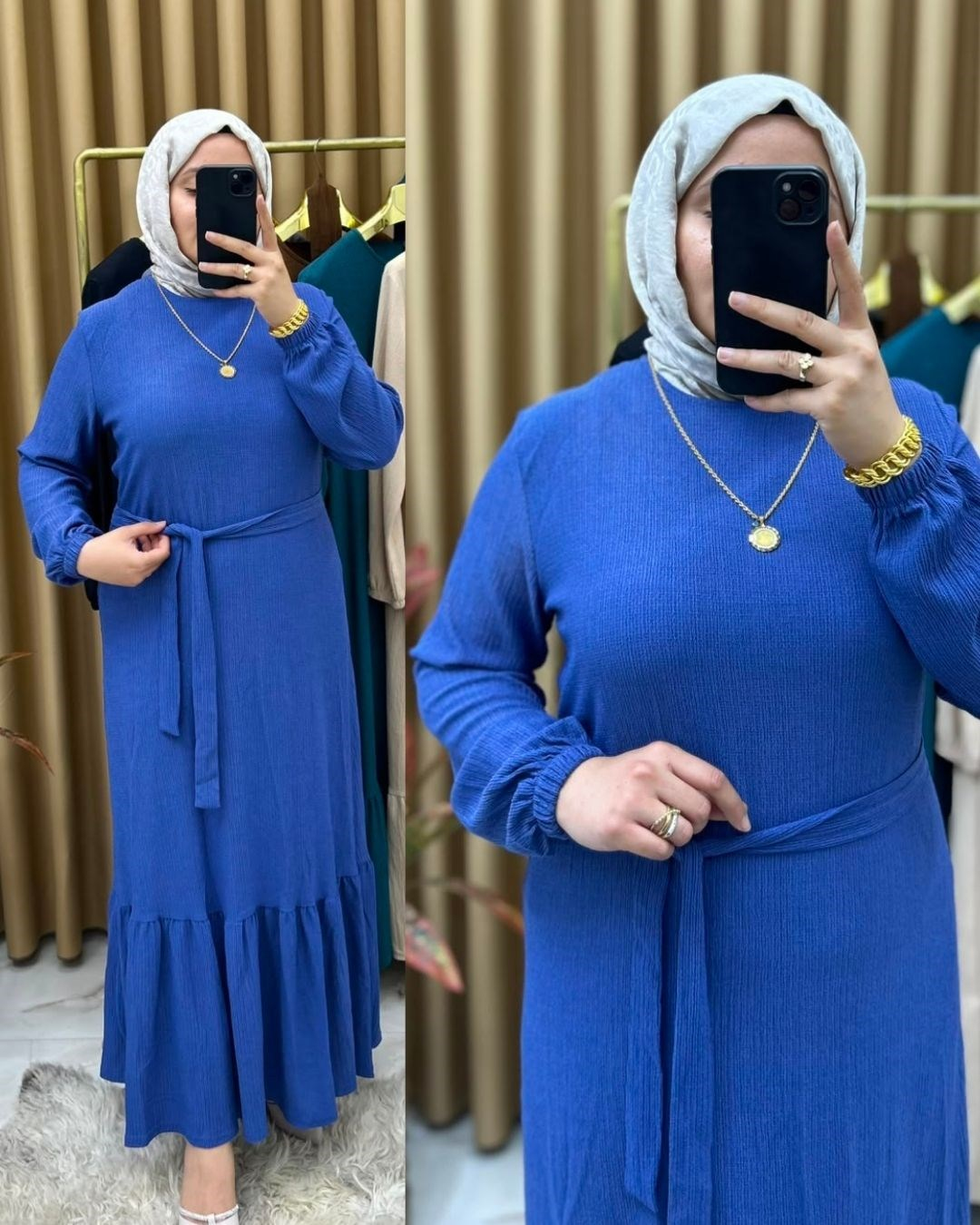 Ahu Fitilli Elbise Mavi 26122