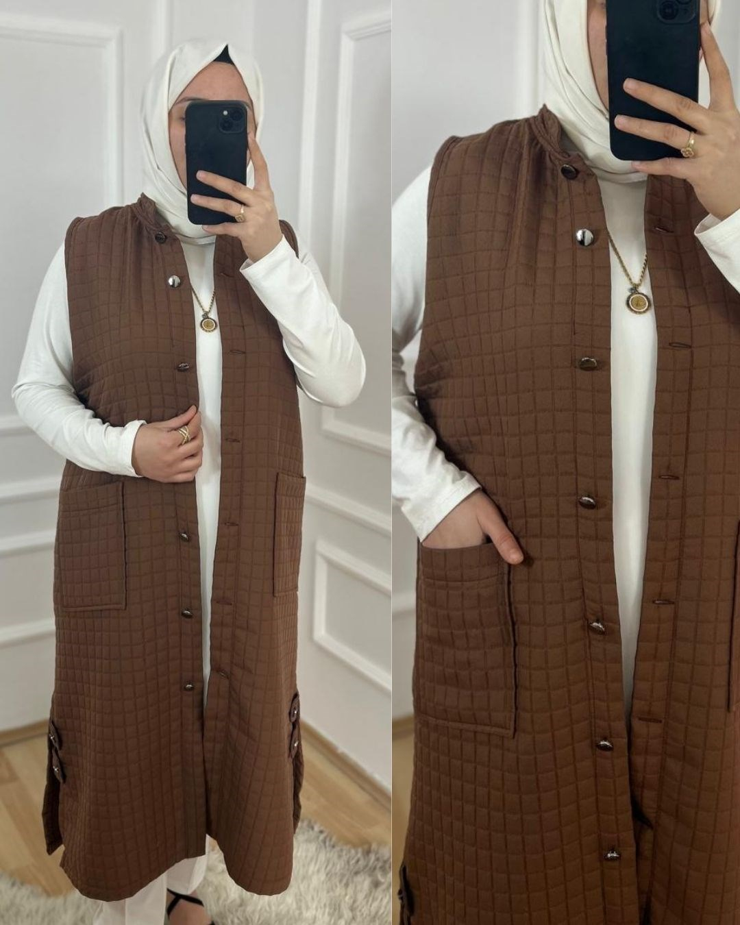 Asil kapitone yelek kahverengi 31102