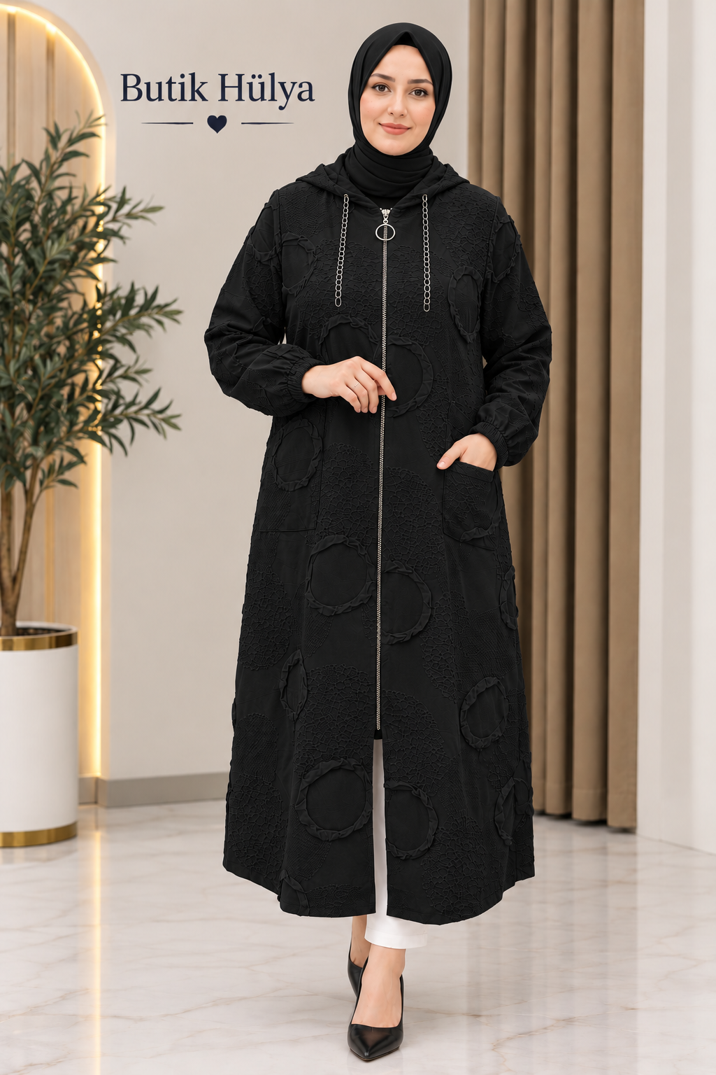 Azra Jakarlı Kabartmalı Zincirli Kap Siyah 30109