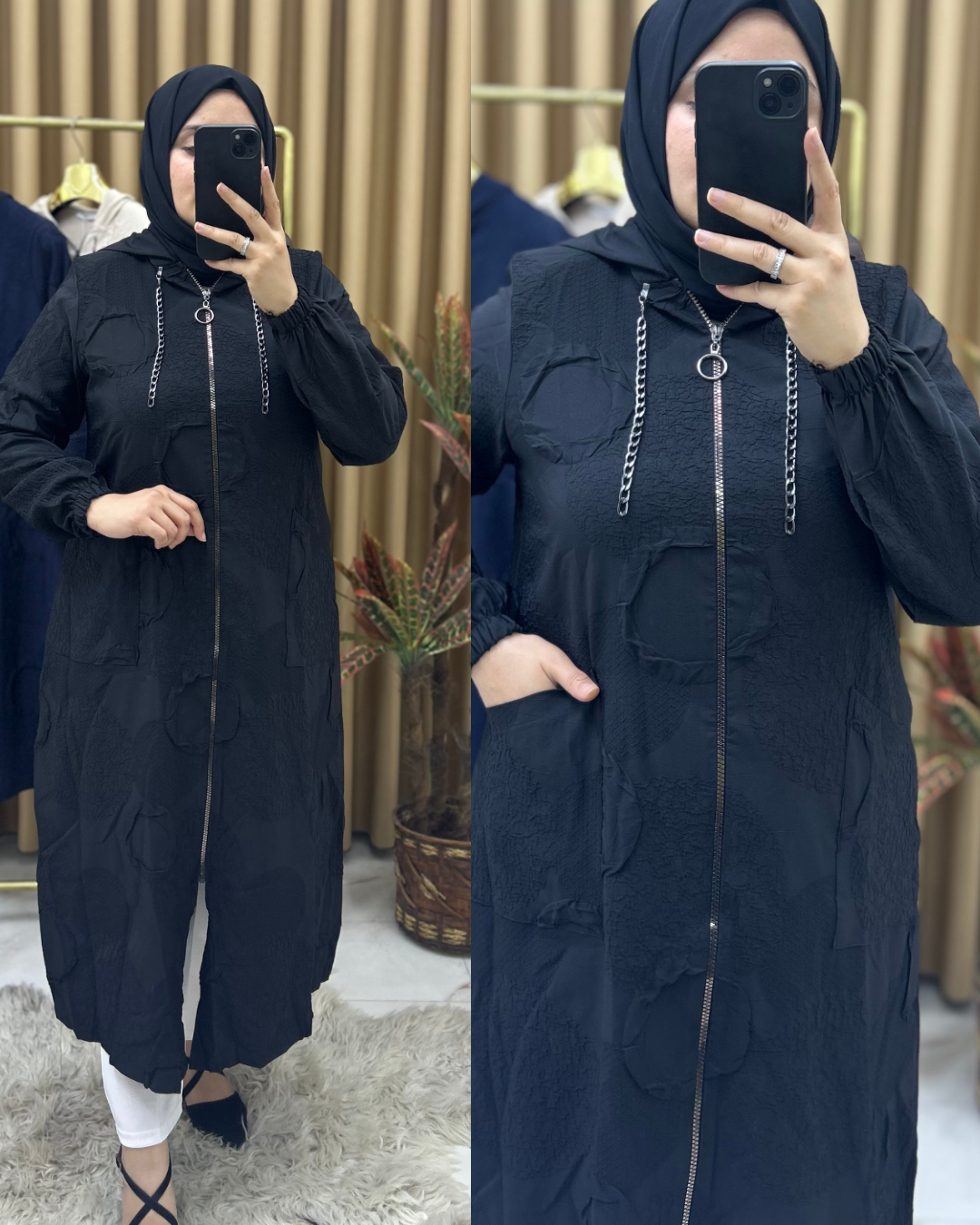 Azra Jakarlı Kabartmalı Zincirli Kap Siyah 30106