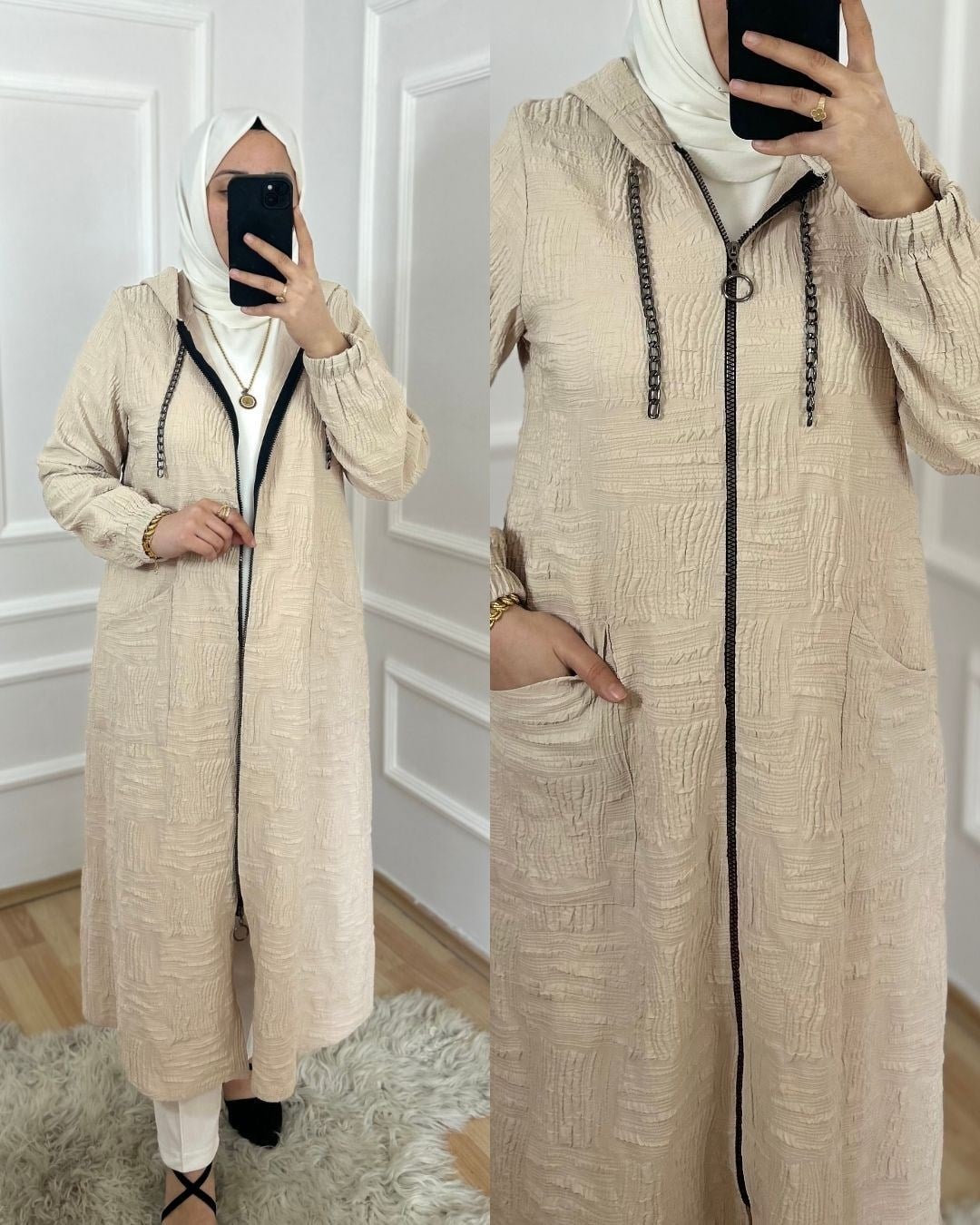 Mercan Zincir Detaylı Giy-Çık Kap Krem 30105