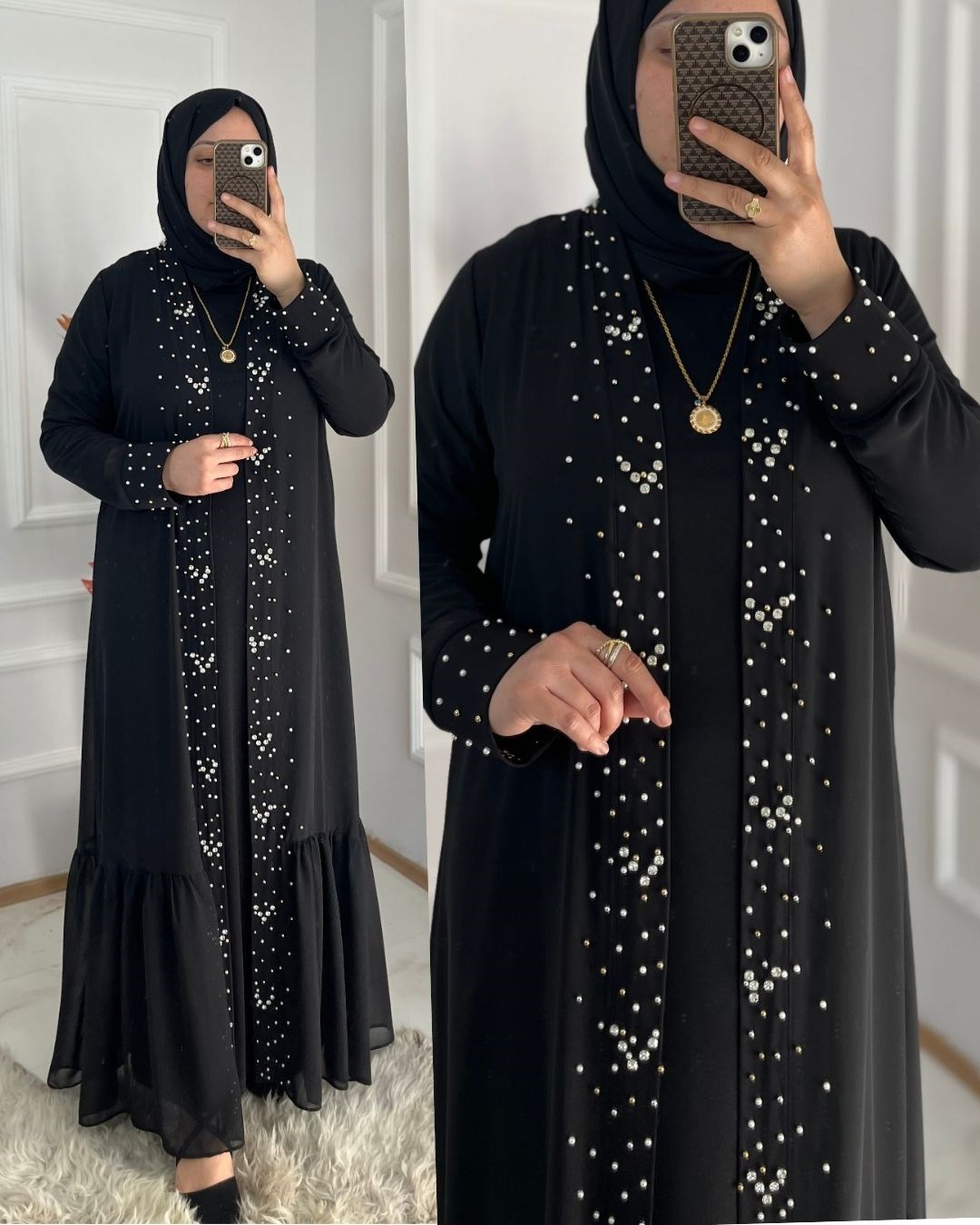 Taşlı ve İncili Abaya 36104