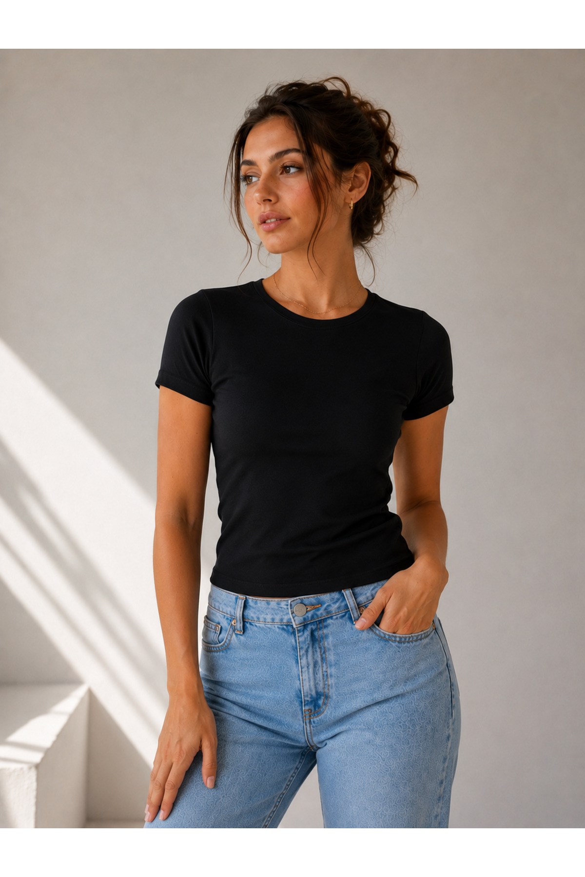 Kadın Likralı Soft Touch Tişört Slim Fit Body
