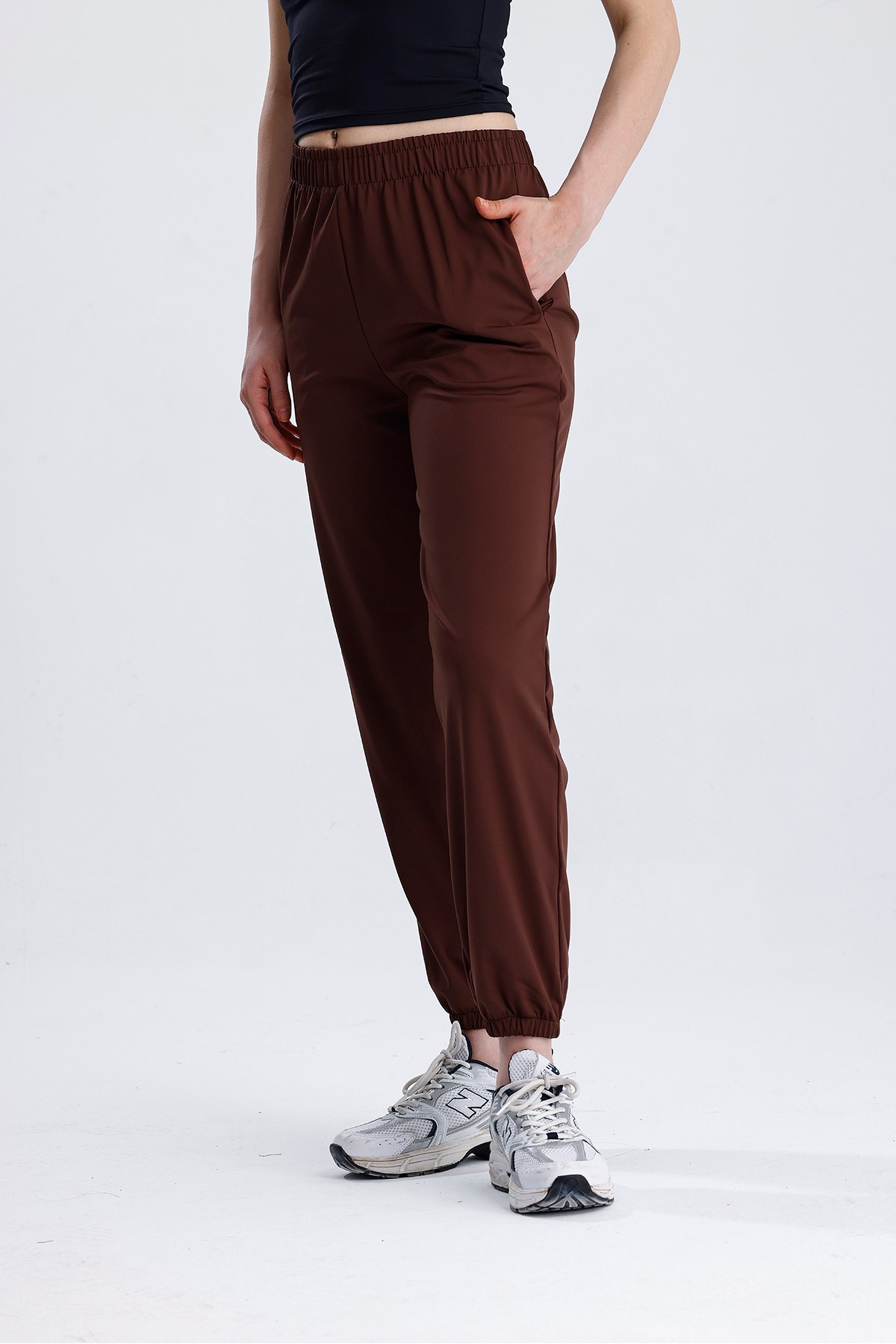 Paçası Lastikli Jogger Bel Lastikli kahverengi