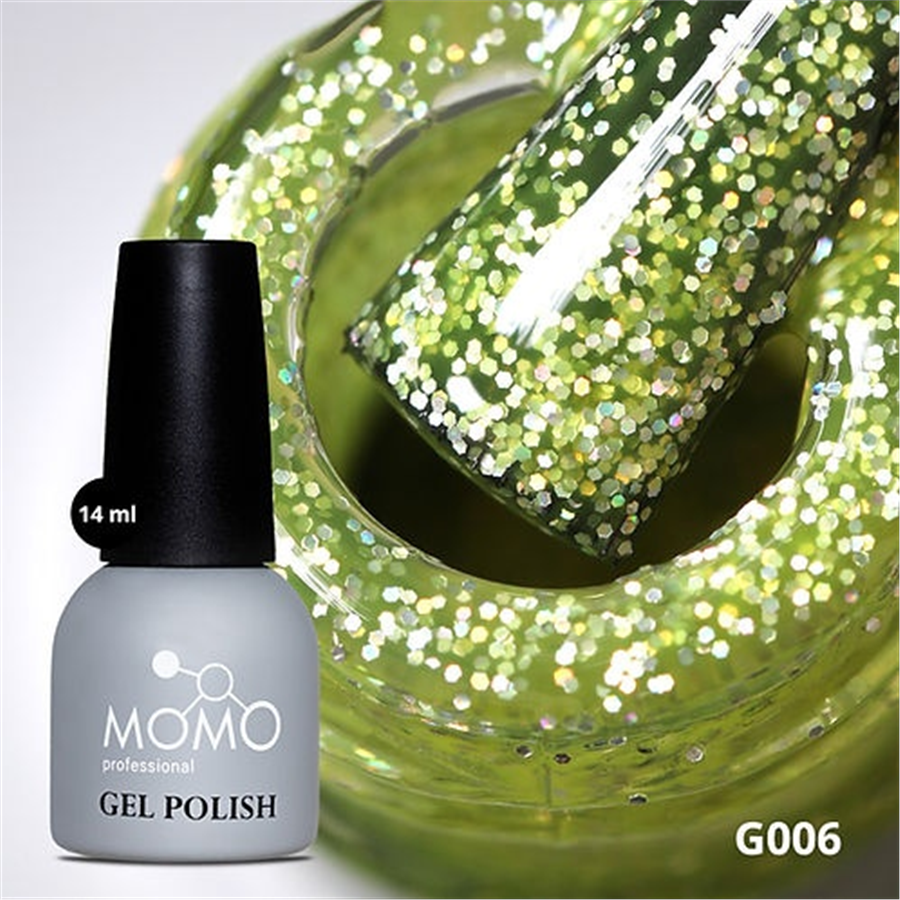 MOMO Kalıcı Oje G006, Lime Yeşili Holografik Simli, 14 ml