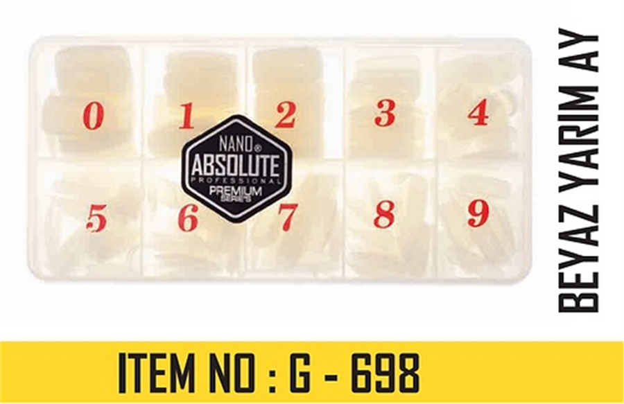 NANO ABSOLUTE BEYAZ YARIM AY TIRNAK TIPS, ITEM NO : G - 698