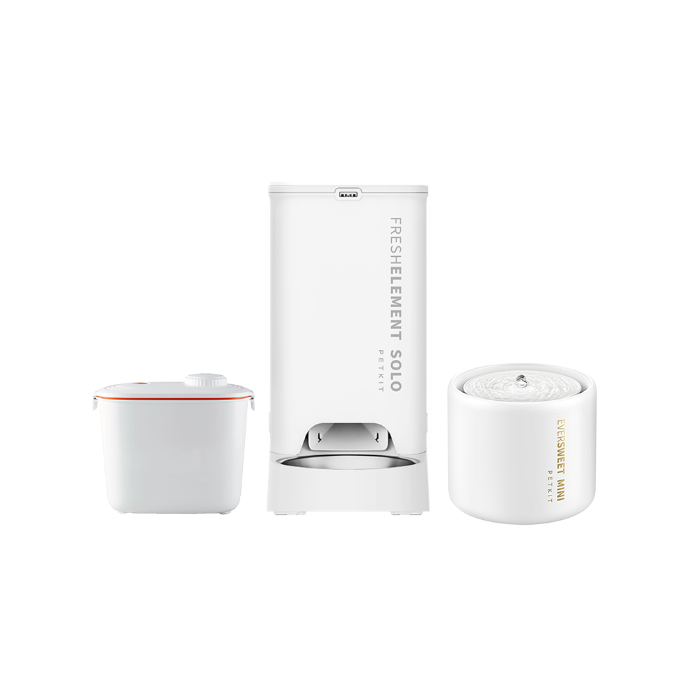 Petkit Fresh Element Solo Akıllı Mama Kabı, Eversweet 5 Mini Su Pınarı ve Vakumlu Mama Saklama Kabı Paketi