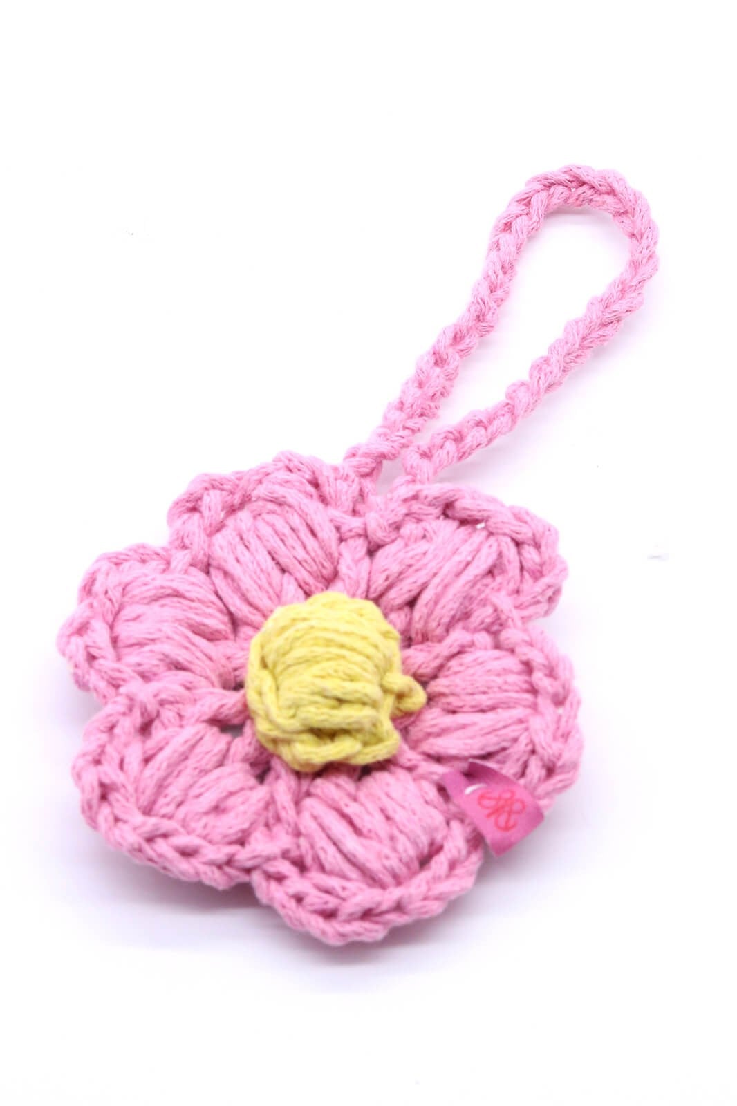 Çiçek örgü çanta süsü pembe