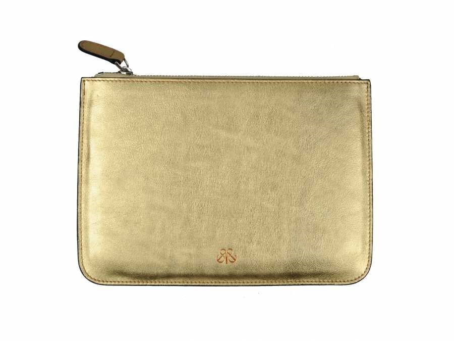 Deri Clutch Çanta Altın