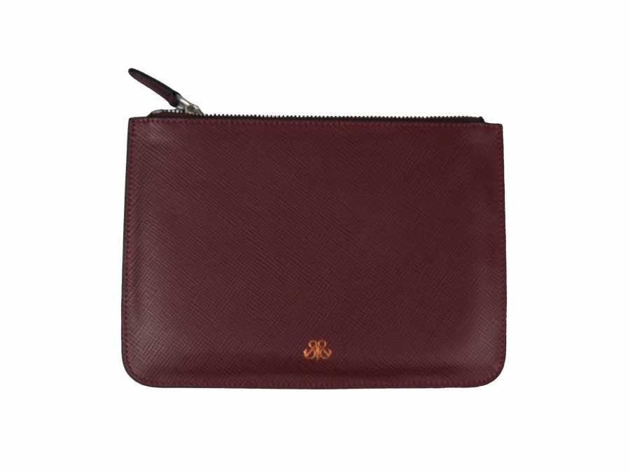 Deri Clutch Çanta Bordo Saffiano