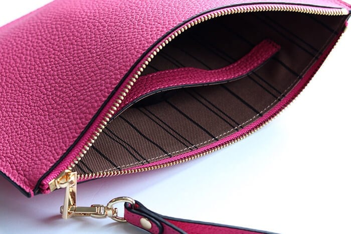 Deri Clutch Çanta El Saplı Fuşya Togo