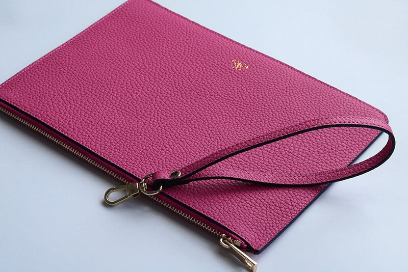 Deri Clutch Çanta El Saplı Fuşya Togo