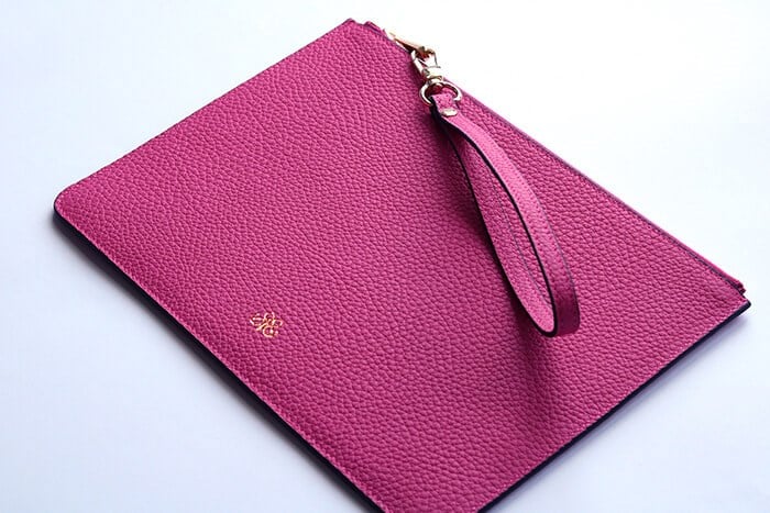 Deri Clutch Çanta El Saplı Fuşya Togo