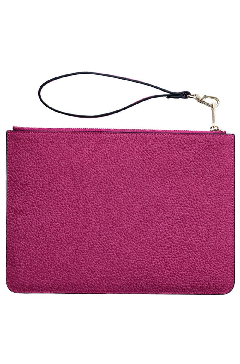 Deri Clutch Çanta El Saplı Fuşya Togo
