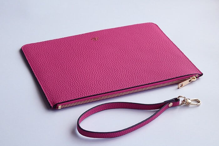 Deri Clutch Çanta El Saplı Fuşya Togo