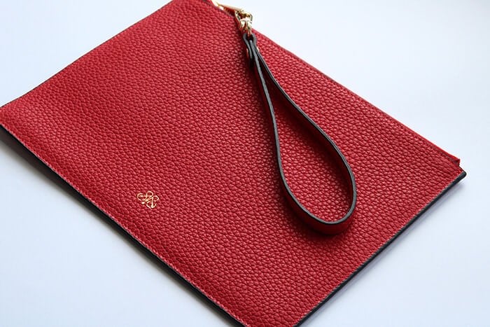 Deri Clutch Çanta El Saplı Kırmızı Togo