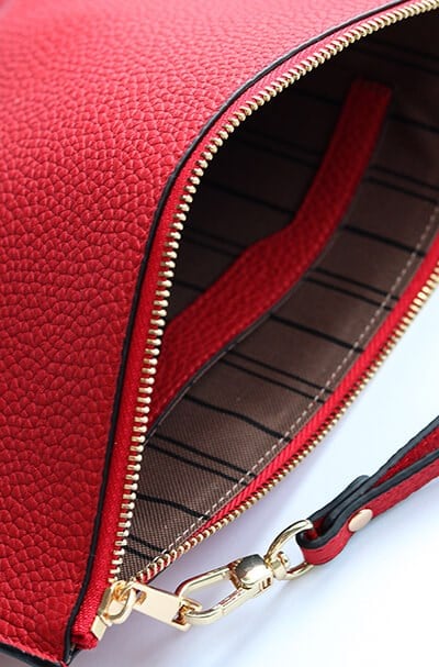 Deri Clutch Çanta El Saplı Kırmızı Togo