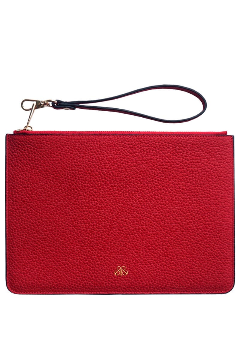 Deri Clutch Çanta El Saplı Kırmızı Togo
