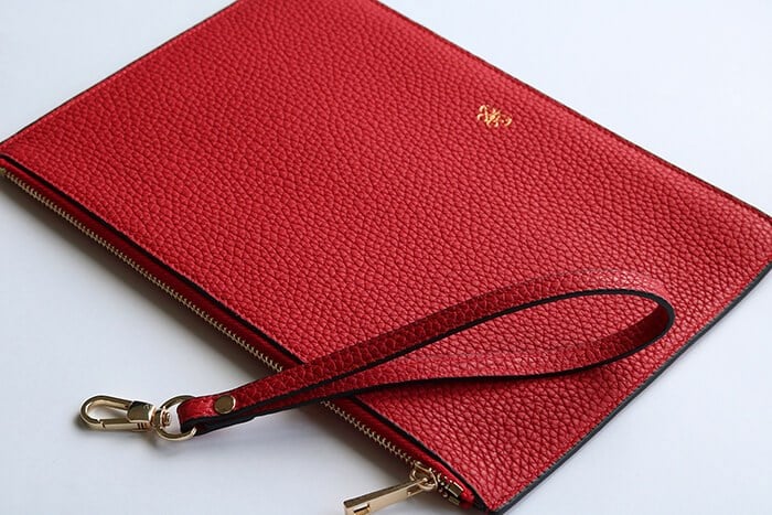 Deri Clutch Çanta El Saplı Kırmızı Togo