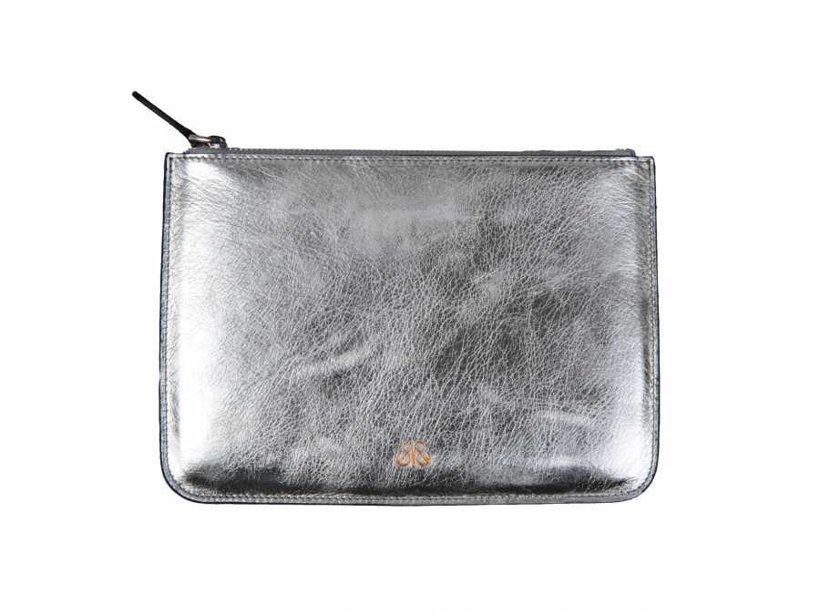 Deri Clutch Çanta Gümüş