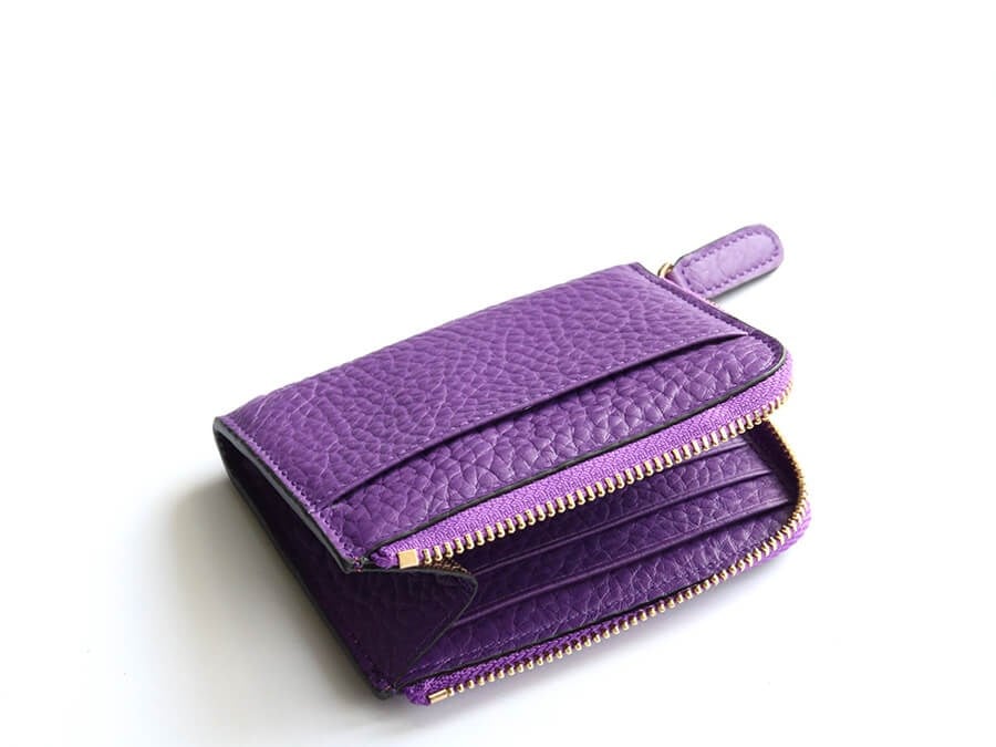 Deri Fermuarlı Mini Cüzdan Mor Togo
