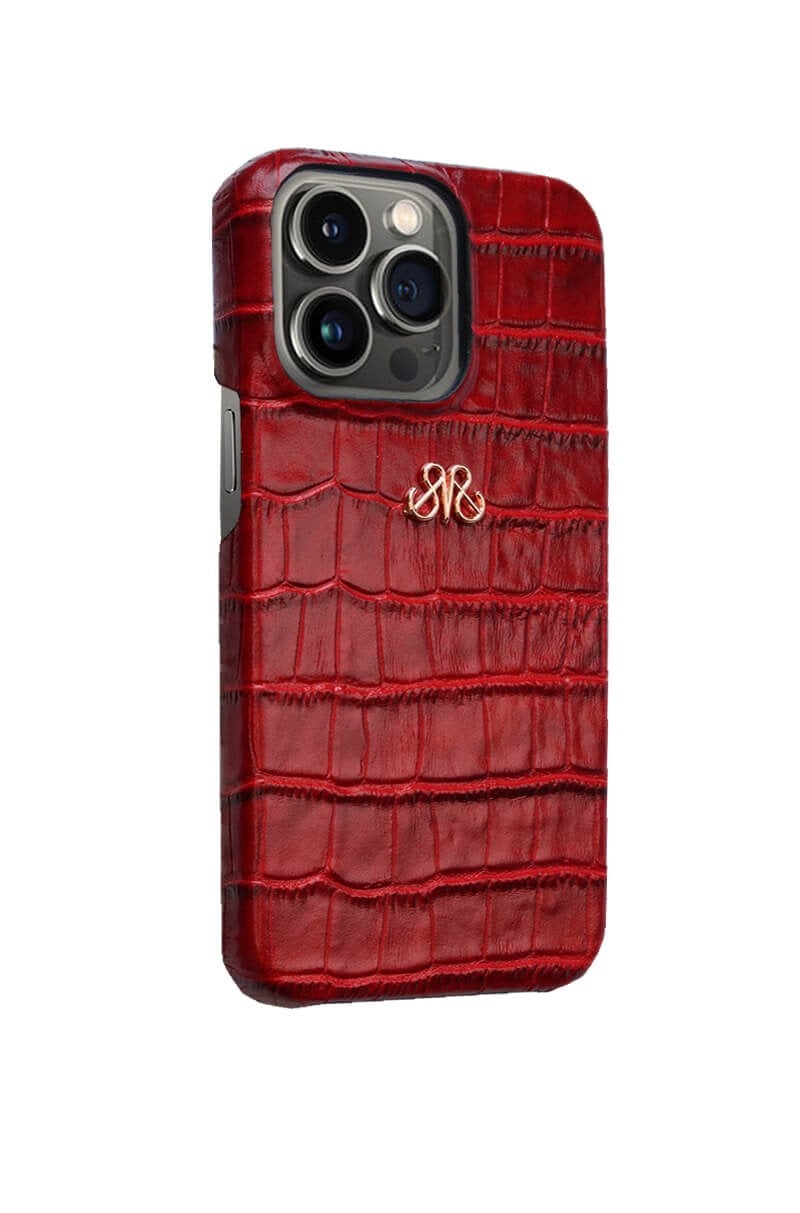 Deri iPhone Kılıf 11 Pro Max  Kırmızı Croco
