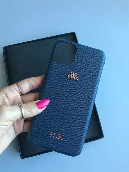 Deri iPhone Kılıf 11 Pro Max Lacivert Saffiano