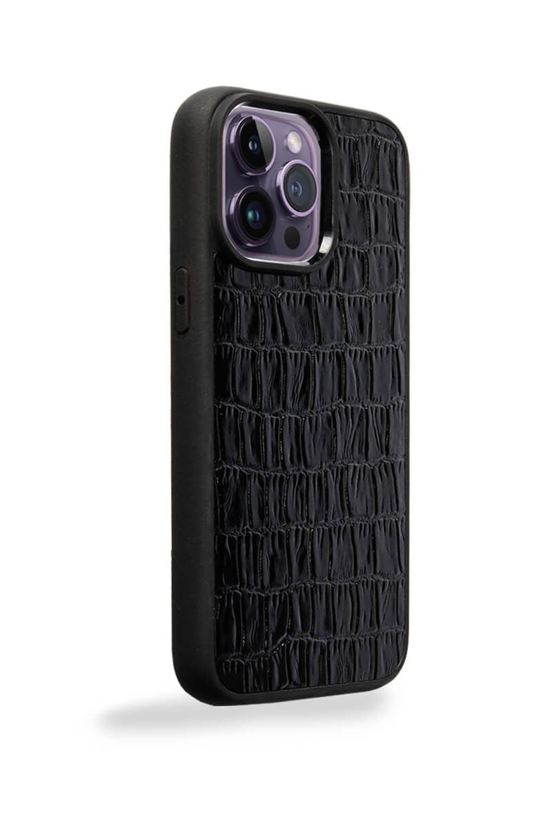 Deri iPhone Kılıf 12-12 Pro Siyah Croco