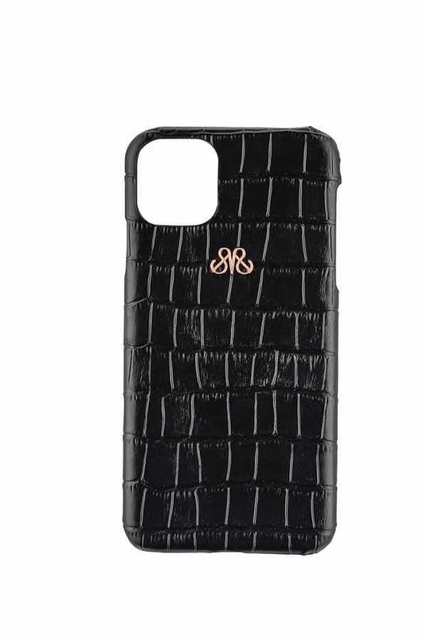 Deri iPhone Kılıf 12 Mini Siyah Croco