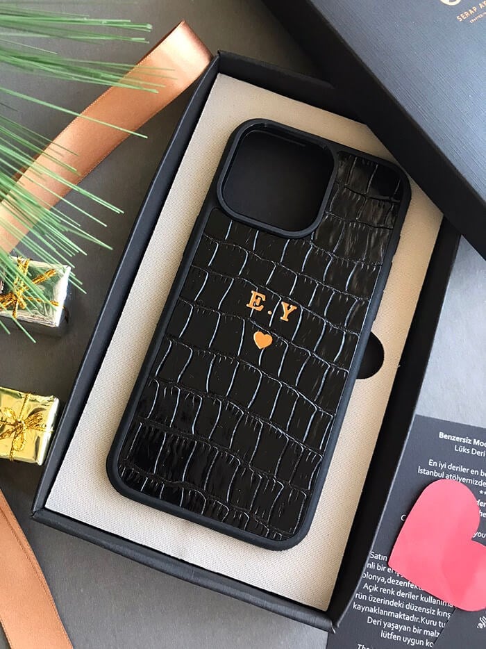Deri iPhone Kılıf 12 Pro Max Siyah Croco