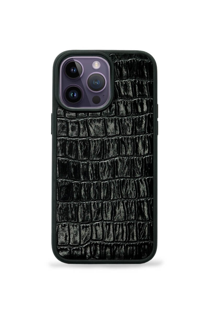 Deri iPhone Kılıf 12 Pro Max Siyah Croco