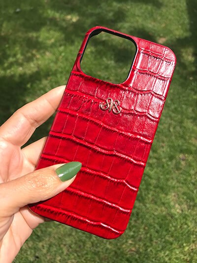 Deri iPhone Kılıf 13 Mini Kırmızı Croco