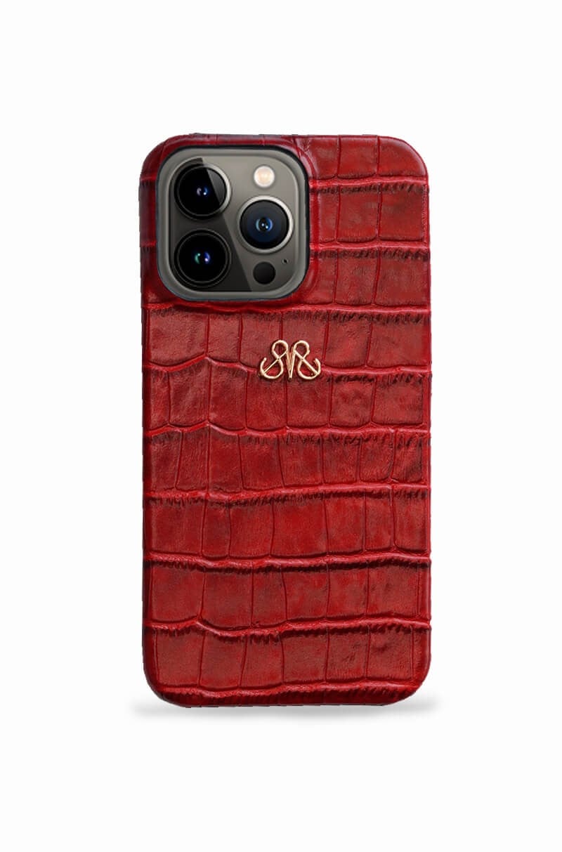 Deri iPhone Kılıf 13 Mini Kırmızı Croco