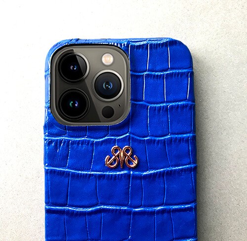 Deri iPhone Kılıf 13 Mini Saks Mavi croco