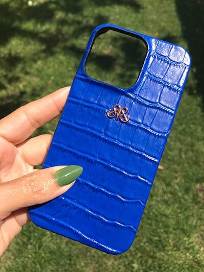Deri iPhone Kılıf 13 Mini Saks Mavi croco