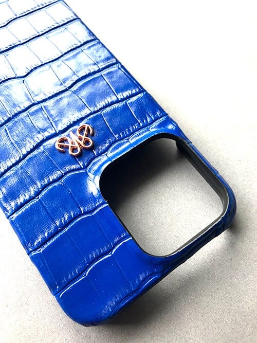 Deri iPhone Kılıf 13 Mini Saks Mavi croco
