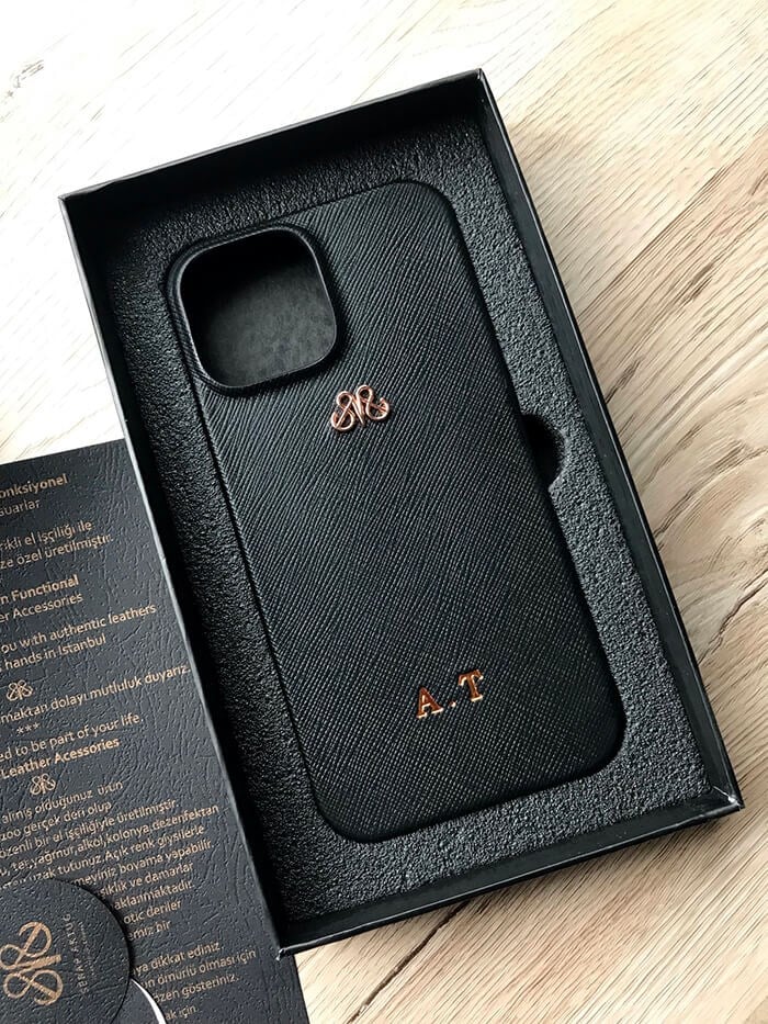 Deri iPhone Kılıf 13 Mini Siyah Saffiano