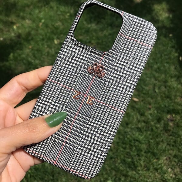 Deri iPhone Kılıf 13 Pro Ekose Full Deri