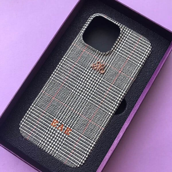 Deri iPhone Kılıf 13 Pro Ekose Full Deri