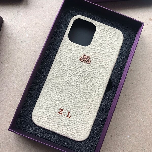Deri iPhone Kılıf 13 Pro Krem Togo Full Deri