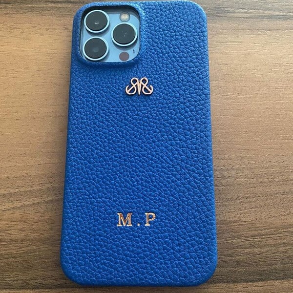 Deri iPhone Kılıf 13 Pro Mavi Togo Full Deri