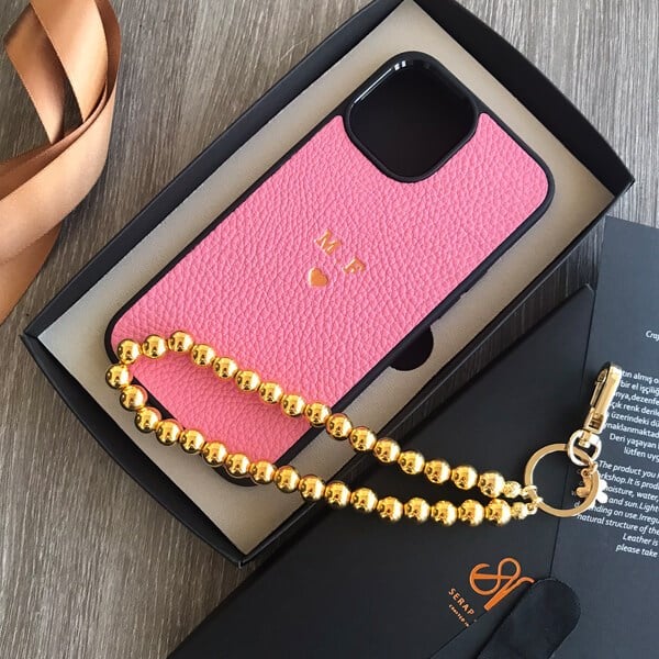 Deri iPhone Kılıf 13 Pro Pembe Togo