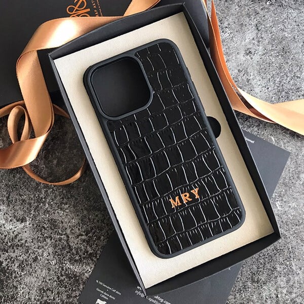 Deri iPhone Kılıf 13 Pro Siyah Croco