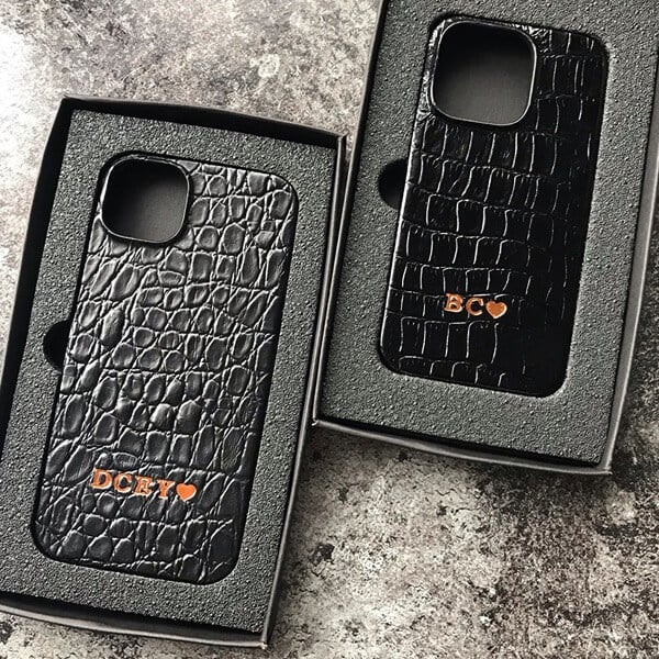Deri iPhone Kılıf 13 Pro Siyah Croco