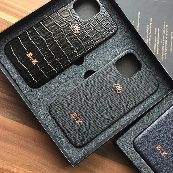 Deri iPhone Kılıf 13 Pro Siyah Croco Full Deri